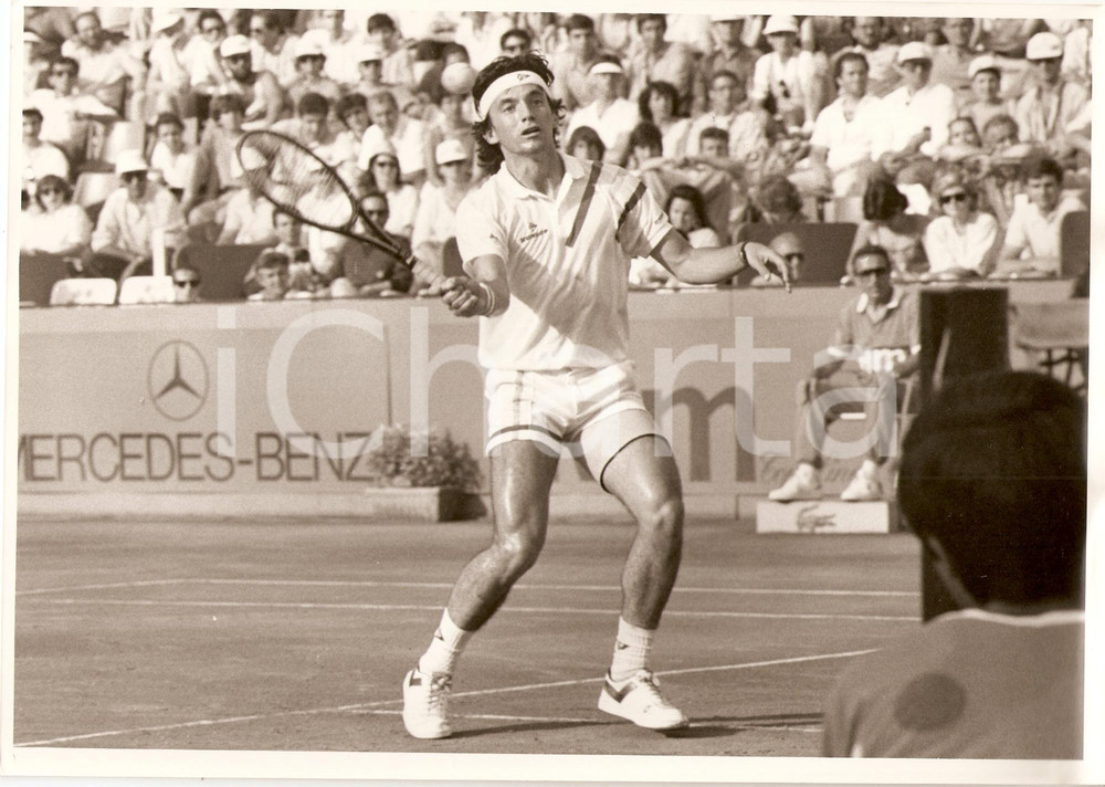 Fotografia d epoca originale 1980 ca SPAGNA Tennis Emilio SANCHEZ match Sponsor MERCEDES BENZ Fotografia 1