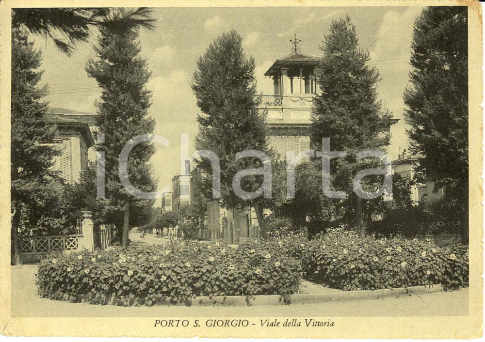 Cartolina originale da collezione 1951 PORTO SAN GIORGIO FM Scorcio di viale della Vittoria Cartolina FG VG 1