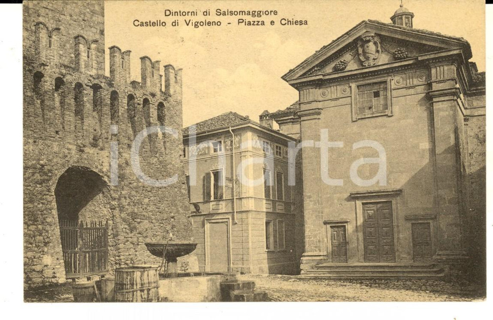 1914 Castello di VIGOLENO - Piazza e Chiesa *Cartolina postale FP VG   GOOD/buono  Formato: 14x9 cm originale e autentica 1