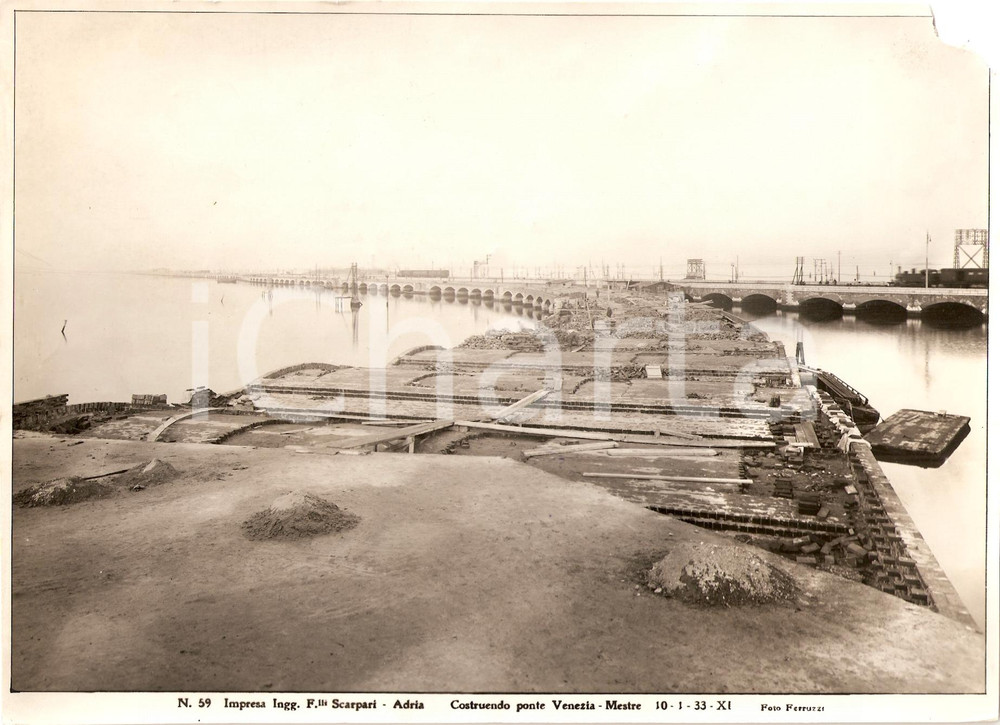 Fotografia d epoca originale 1933 VENEZIA Costruzione ponte per MESTRE Impresa F.lli SCARPARI Fotografia 1