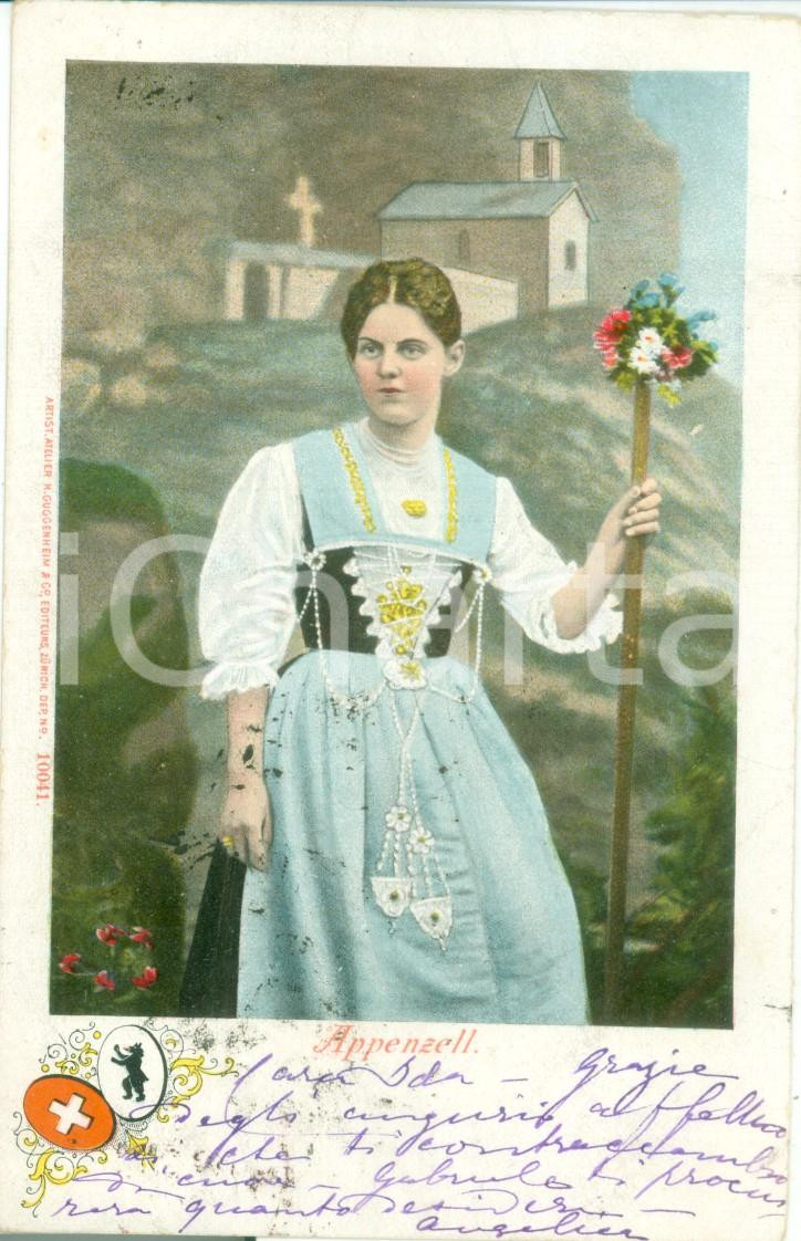 Cartolina originale da collezione 1900 ca APPENZELL SWITZERLAND Giovane ragazza in costume tradizionale Cartolina 1
