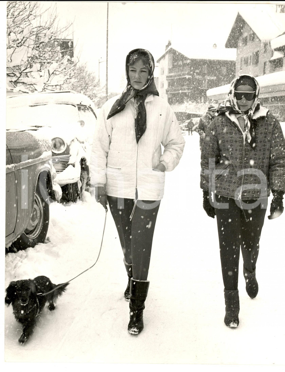 Fotografia d epoca originale 1960 ca KLOSTERS CH Paola del BELGIO passeggia con il suo cane Foto 21x26 1