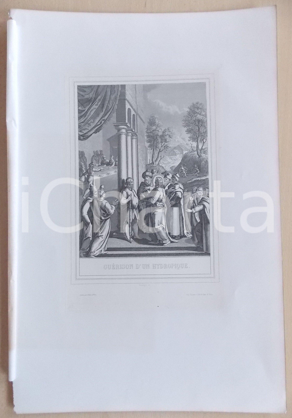 Stampa, bozzetto originale 1853 VIE DE N. S. JESUS CHRIST Guérison d un hydropique Gravure 28 x 42 1
