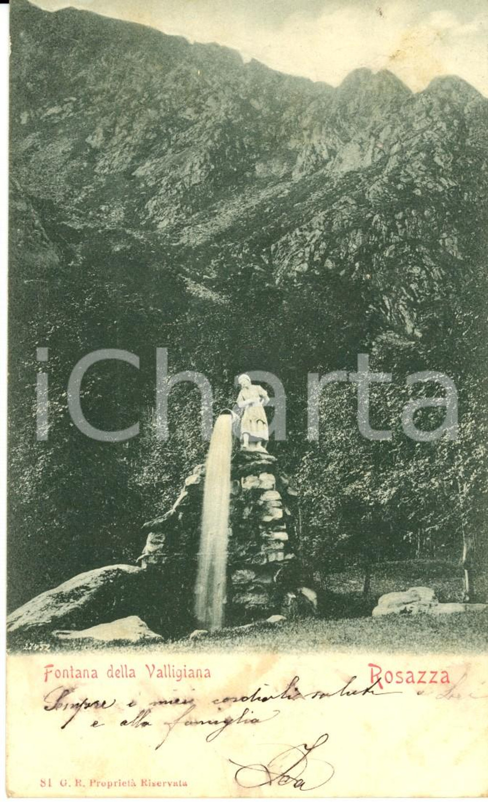 Cartolina originale da collezione 1905 ROSAZZA (BI) Veduta della Fontana della Valligiana *Cartolina postale FP VG 1