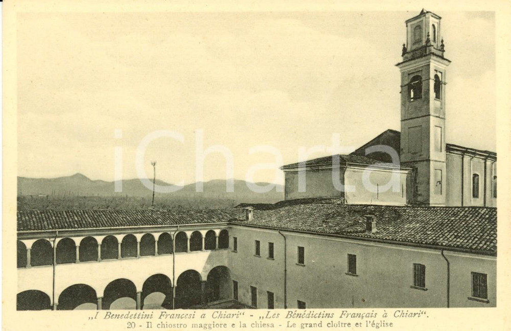 Cartolina originale da collezione 1940 ca CHIARI (BS) Chiostro Maggiore e Chiesa BENEDETTINI *Cartolina FP NV 1