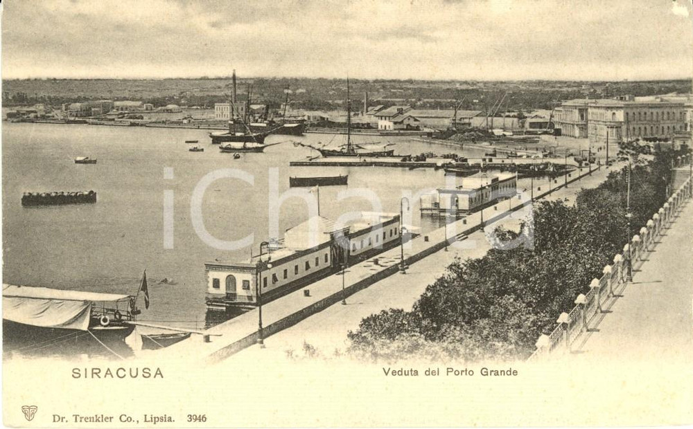 Cartolina originale da collezione 1900 ca SIRACUSA Veduta del porto grande con navi ormeggiate Cartolina FP NV 1