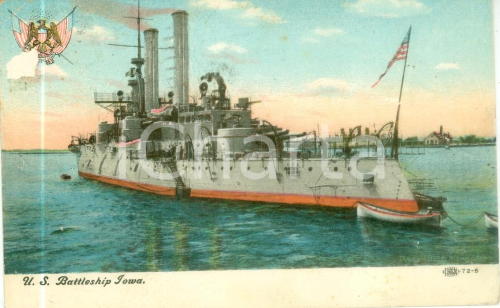 Cartolina originale da collezione 1907 MARINA DA GUERRA U.S. Battleship IOWA in rada Cartolina FP VG 1
