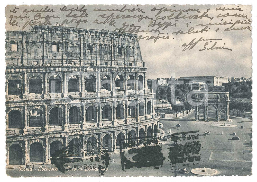 1954 ROMA - Cartolina Silvia RODELLA scrittrice - Colosseo - AUTOGRAFO Cartolina postale d'epoca, autografa della scrittrice padovana Silvia Rodella, viaggiata. GOOD/buono  Formato: 15x10 cm originale e autentica 1