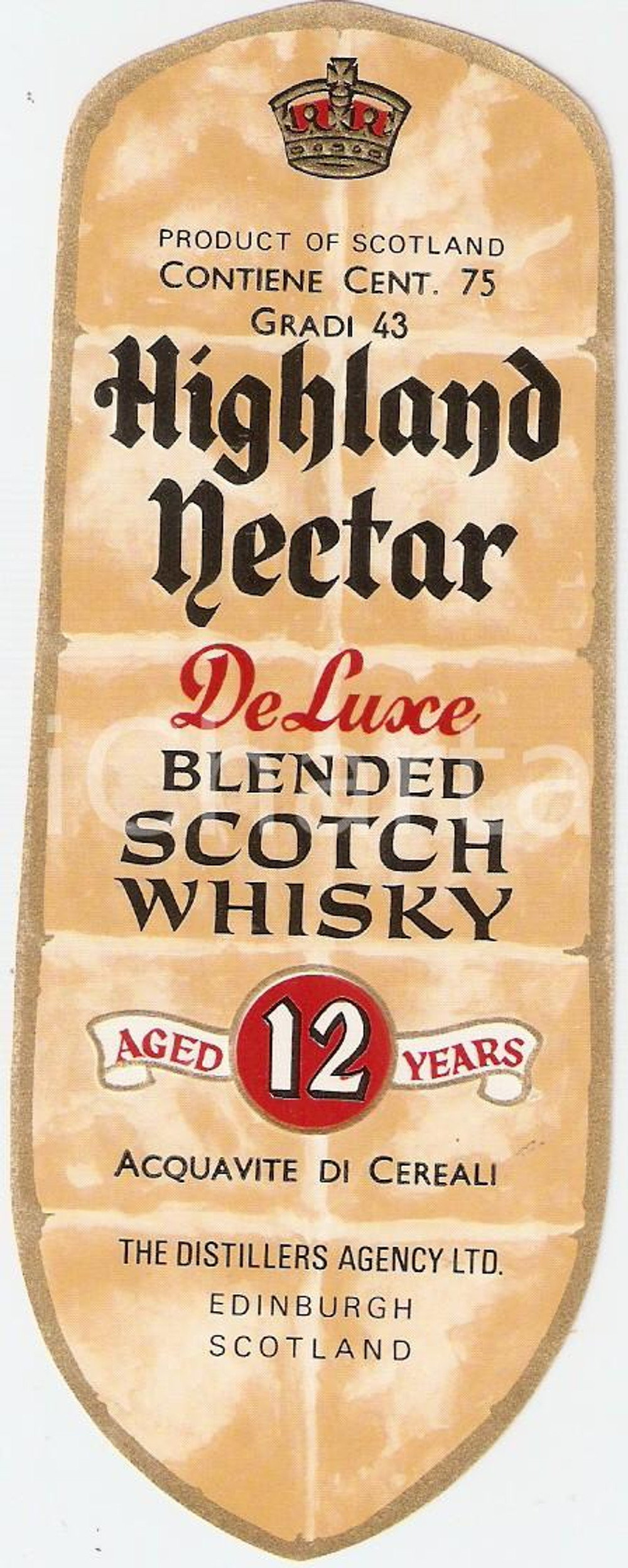 Materiale pubblicitario d’epoca 1970 ca EDINBURGH SCOTLAND Distillers Agency HIGHLAND NECTAR Whisky Etichetta 1