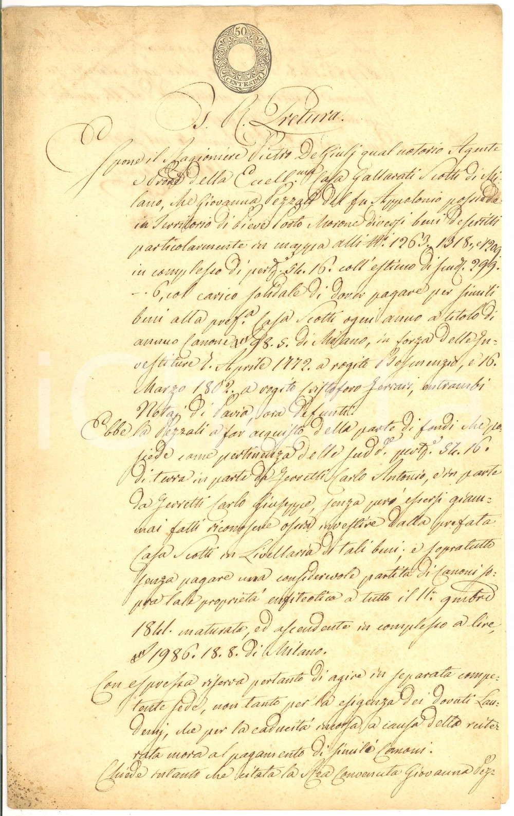 Documento originale, autentico 1842 PIEVE PORTO MORONE PV Canoni ved. Giovanna PEZZALI 1