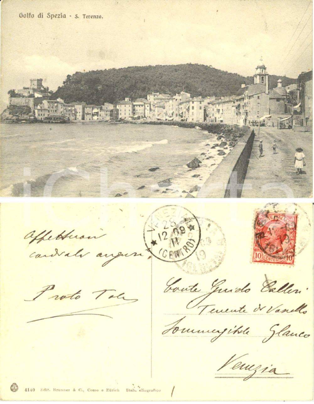 Cartolina originale da collezione 1909 LA SPEZIA SAN TERENZO Cartolina al conte Giorgio CALLERI DI SALA FP VG 1