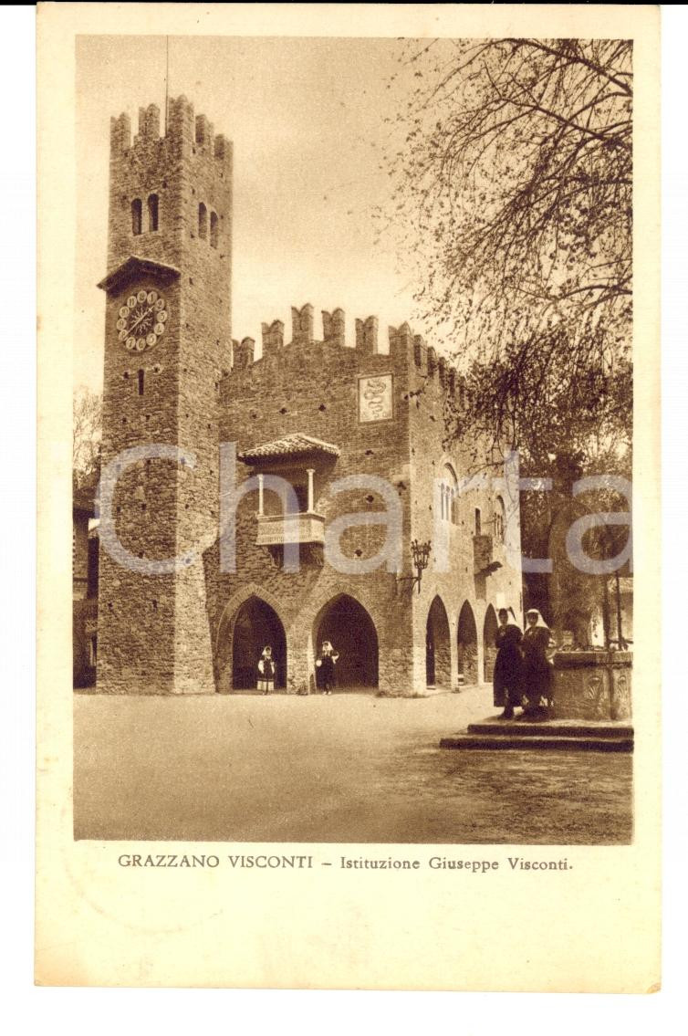 Cartolina originale da collezione 1933 GRAZZANO VISCONTI (PC) Istituzione Giuseppe VISCONTI ANIMATA in costume 1