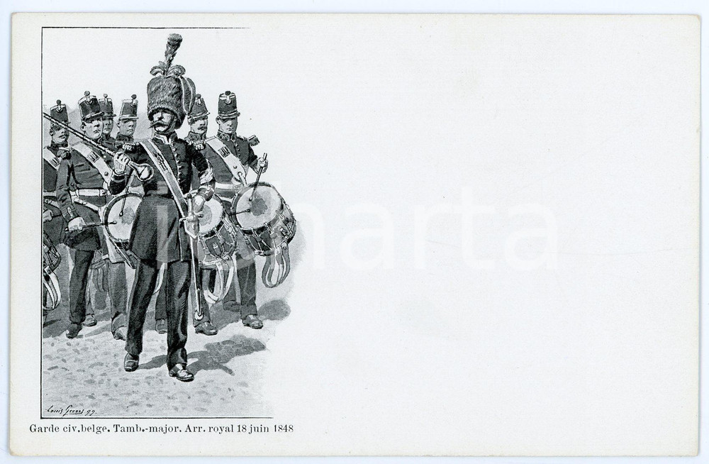 1900 ca ARMEE BELGE Garde civique - Tamb.-major 1848 - Postcard  Cartolina postale d'epoca, non viaggiata. GOOD/buono  Formato: 14x9 cm originale e autentica 1