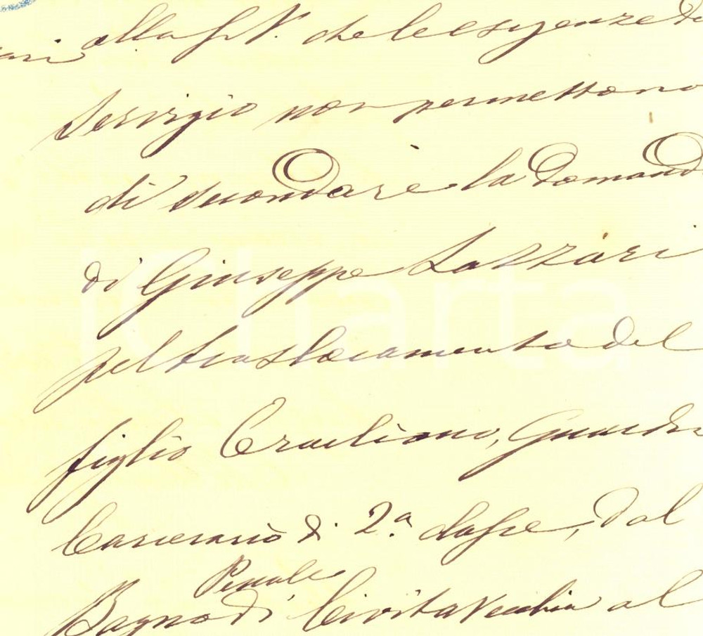 Documento originale, autentico 1874 PESARO Supplica Giuseppe LAZZARI per trasferimento figlio Eracliano 1