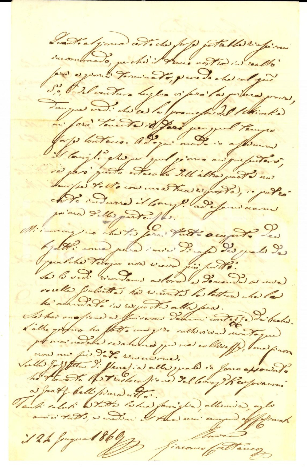 Manoscritto, lettera originale 1869 VARESE Giacomo CATTANEO al cugino Giuseppe SPERONI in merito a una causa 1