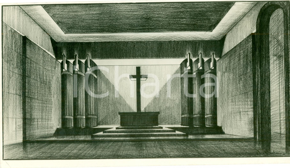 Fotografia d epoca originale 1934 GENOVA Cappella votiva Caduti Fascisti FOTOGRAFIA COEVA DEL BOZZETTO 1