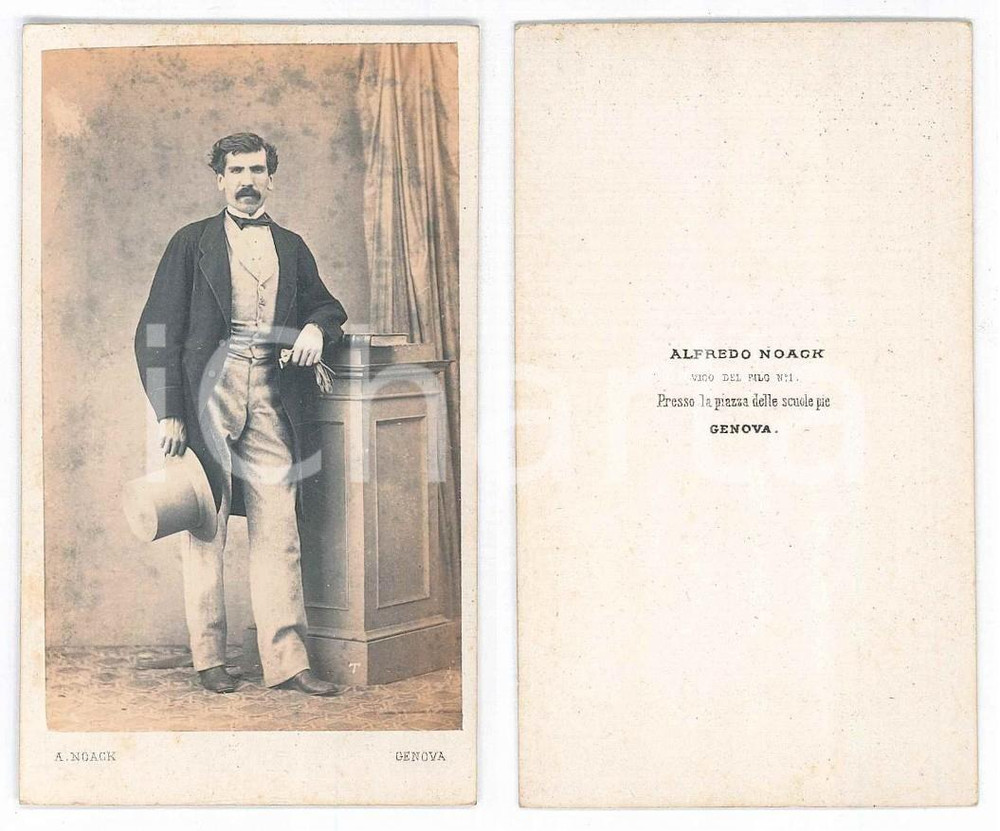 Fotografia d epoca originale 1870 ca GENOVA Ritratto maschile con libro Foto ALFREDO NOACK CDV 1