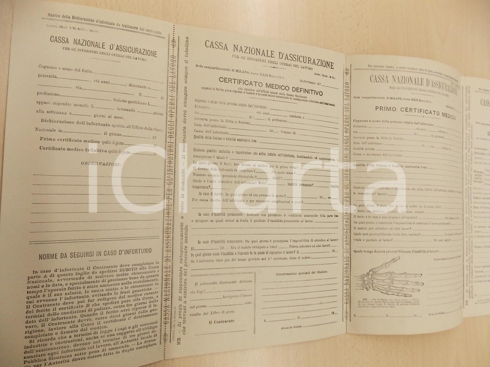 Documento originale, autentico 1910 CASSA NAZIONALE D ASSICURAZIONE infortuni operai Modulo non compilato 1 1