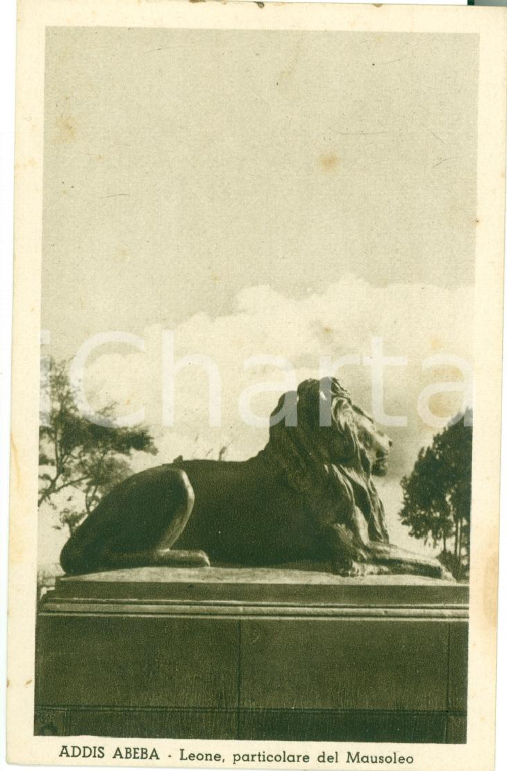 Cartolina originale da collezione 1935 ca ADDIS ABEBA (ETIOPIA) Leone Particolare MAUSOLEO *Cartolina FP NV 1