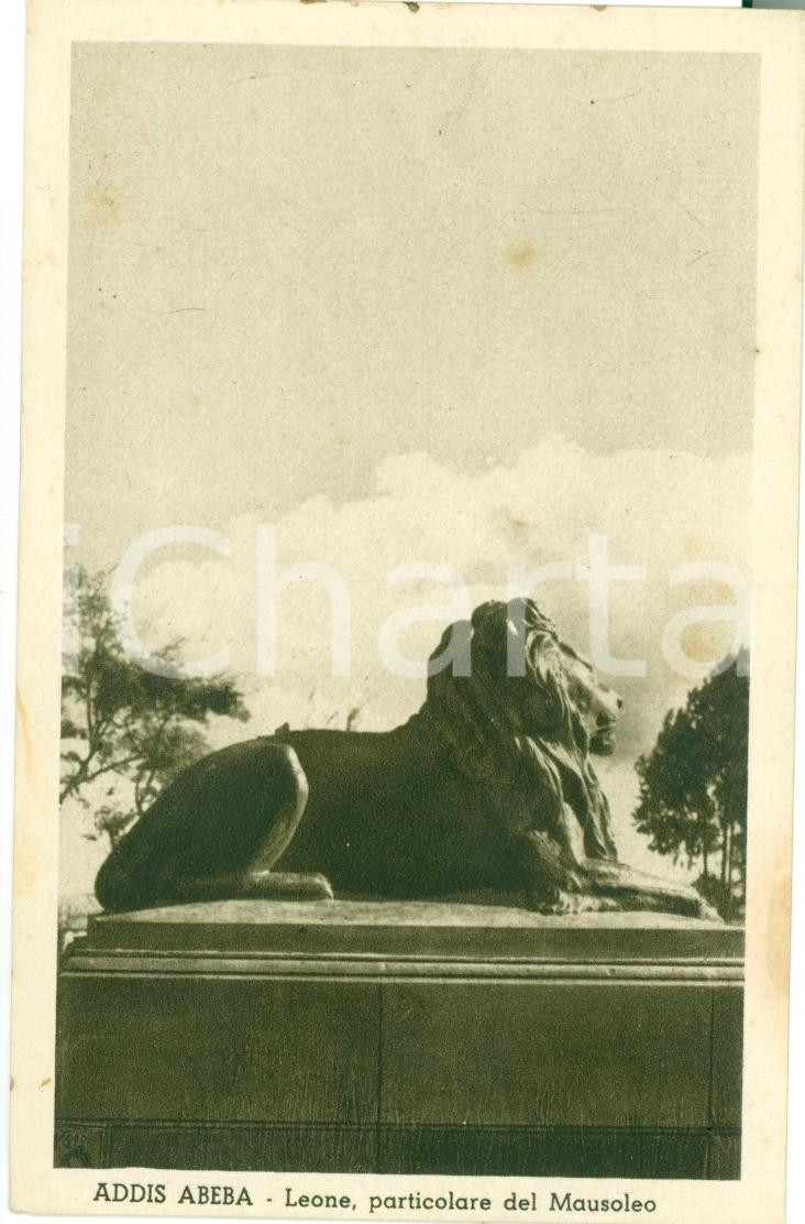 Cartolina originale da collezione 1935 ca ADDIS ABEBA ETIOPIA Leone Particolare MAUSOLEO Cartolina FP NV 1