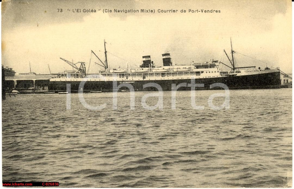 Cartolina originale da collezione 1929 paquebot El Golea, Navigation Mixte, PortVendres 1