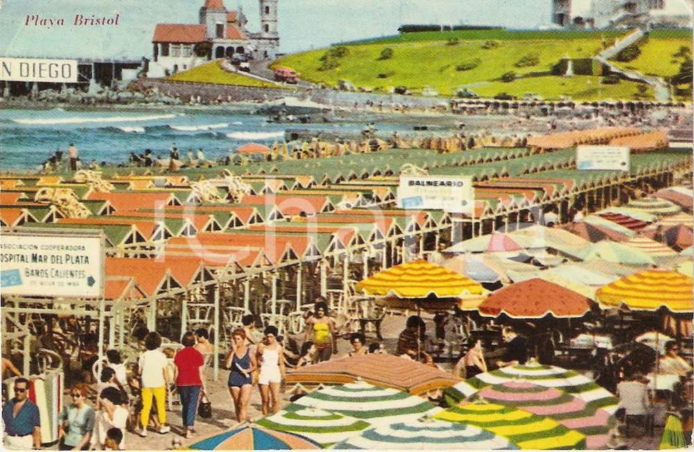 Cartolina originale da collezione 1963 MAR DEL PLATA ARGENTINA Playa BRISTOL Stabilimenti balneari VINTAGE 1