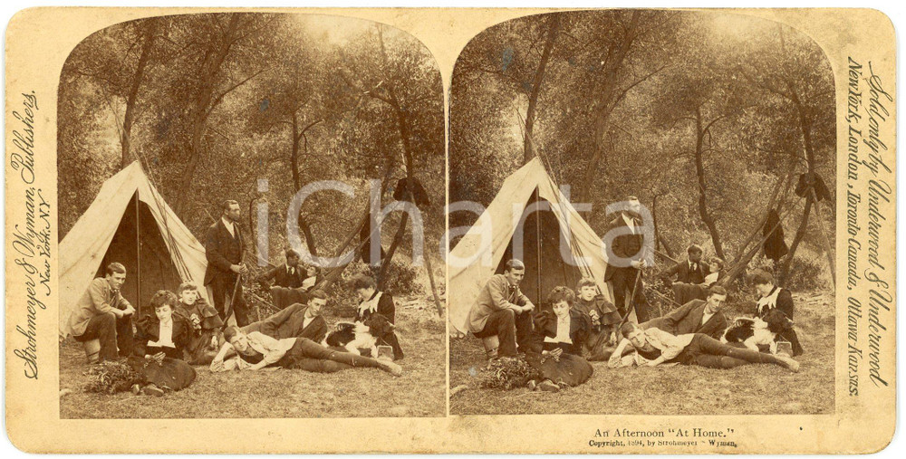 1894 USA An Afternoon at Home - Picnic - Stereoview STROHMEYER Fotografia stereoscopica d'epoca, su cartoncino rigido.EDITORE: Strohmeyer &amp; Wyman, New YorkFORMATO: 18x9 cmCONDIZIONI: G     originale e autentica 1