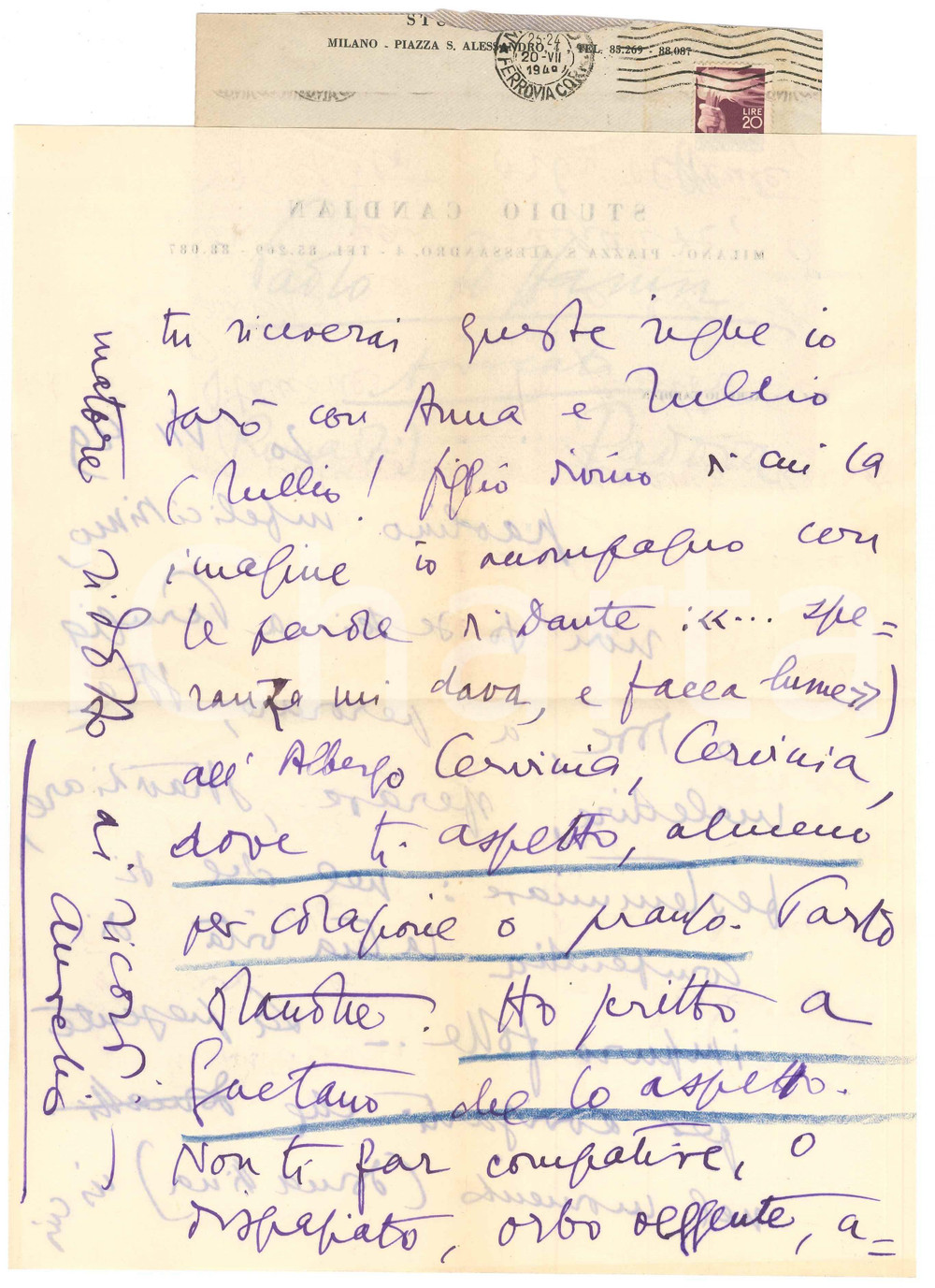 Autografo originale 1949 MILANO Aurelio CANDIAN in attesa di un amico a Cervinia Autografo 1