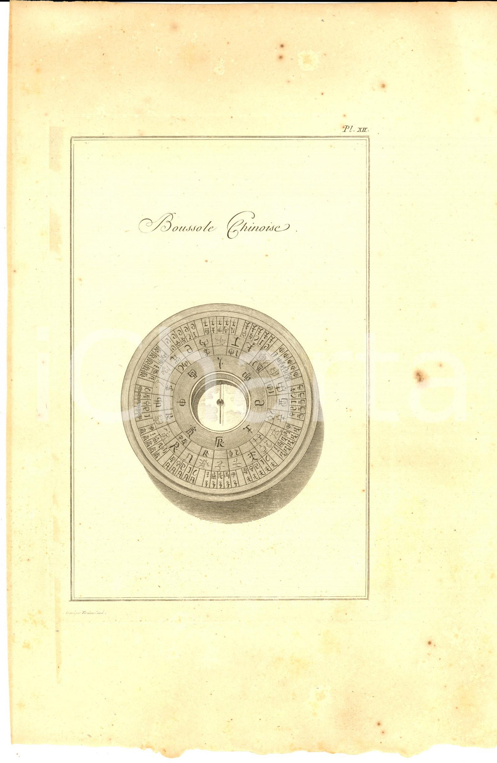 Stampa, bozzetto originale 1800 ca VOYAGE DANS L INTERIEUR DE LA CHINE Boussole chinoise Gravure TARDIEU 1