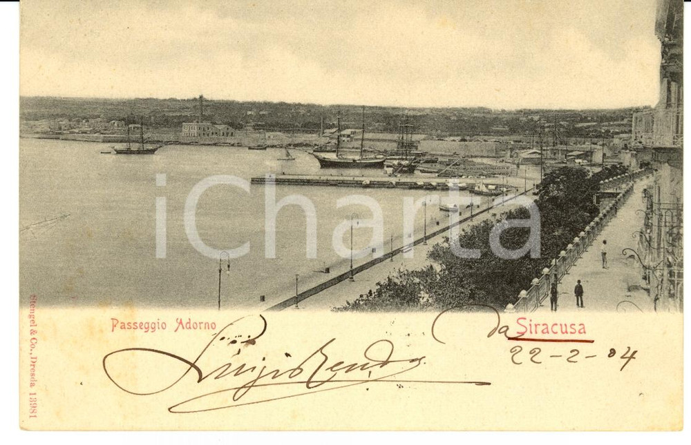 Cartolina originale da collezione 1900 SIRACUSA Passeggio ADORNO Cartolina postale FP VG 1
