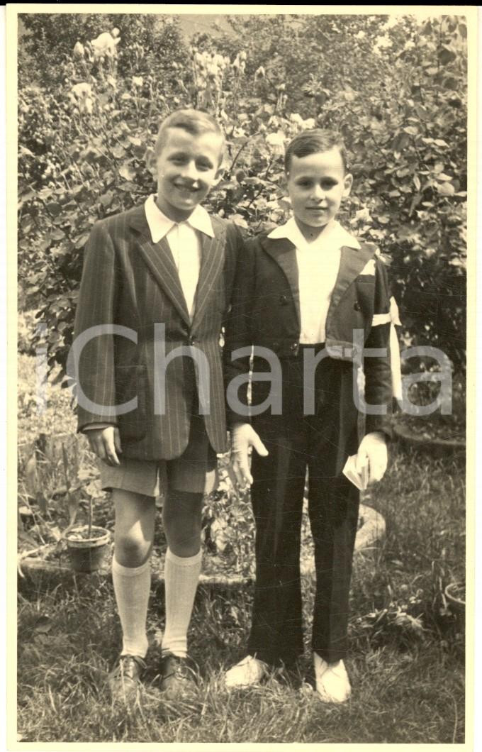 Fotografia d epoca originale 1949 LONGARONE Coppia di bambini alla Prima Comunione Foto cartolina VINTAGE 1