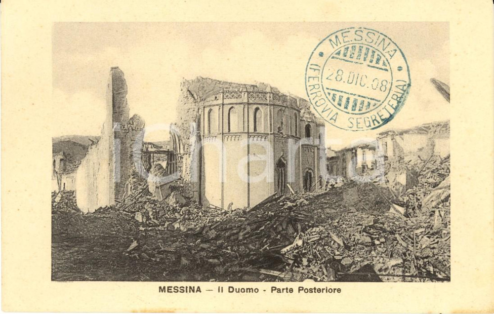 Cartolina originale da collezione 1908 MESSINA Macerie del Duomo colpito dal TERREMOTO Cartolina FP NV 1