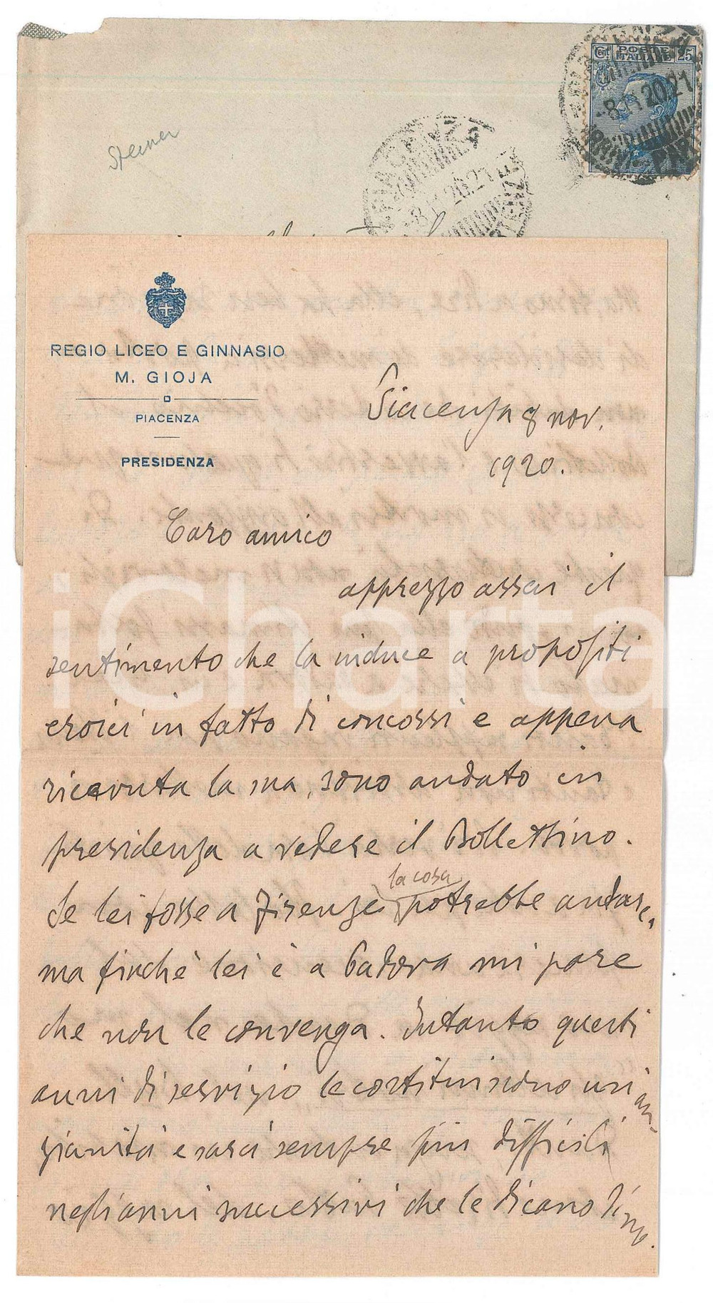 Autografo originale 1920 PIACENZA Carlo STEINER Sono in pelago col mio lavoro AUTOGRAFO 1