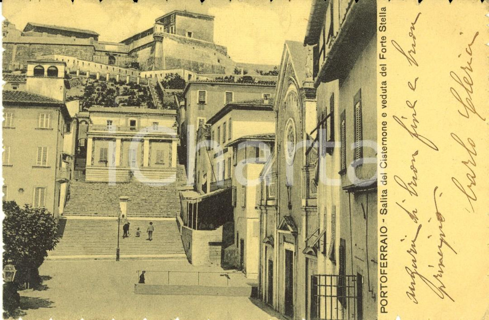 Cartolina originale da collezione 1908 PORTOFERRAIO LI Salita del CISTERNONE con Forte STELLA Cartolina FP VG 1