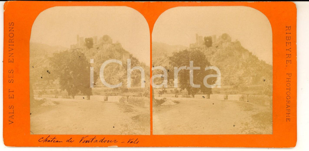 Fotografia d epoca originale 1880 ChÃ¢teau de VENTADOUR F Vue gÃ©nÃ©rale Photo stÃ©rÃ©oscopique RIBEYRE 18x9 1