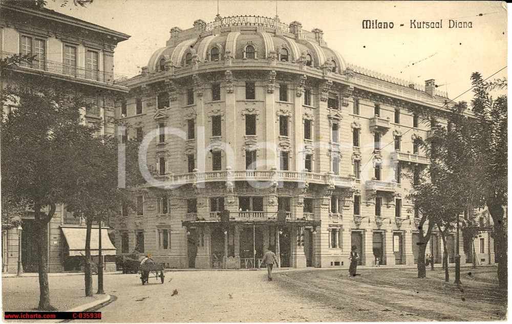 Cartolina originale da collezione 1909 Milano Hotel  Kursaal Diana Bella Animata 1