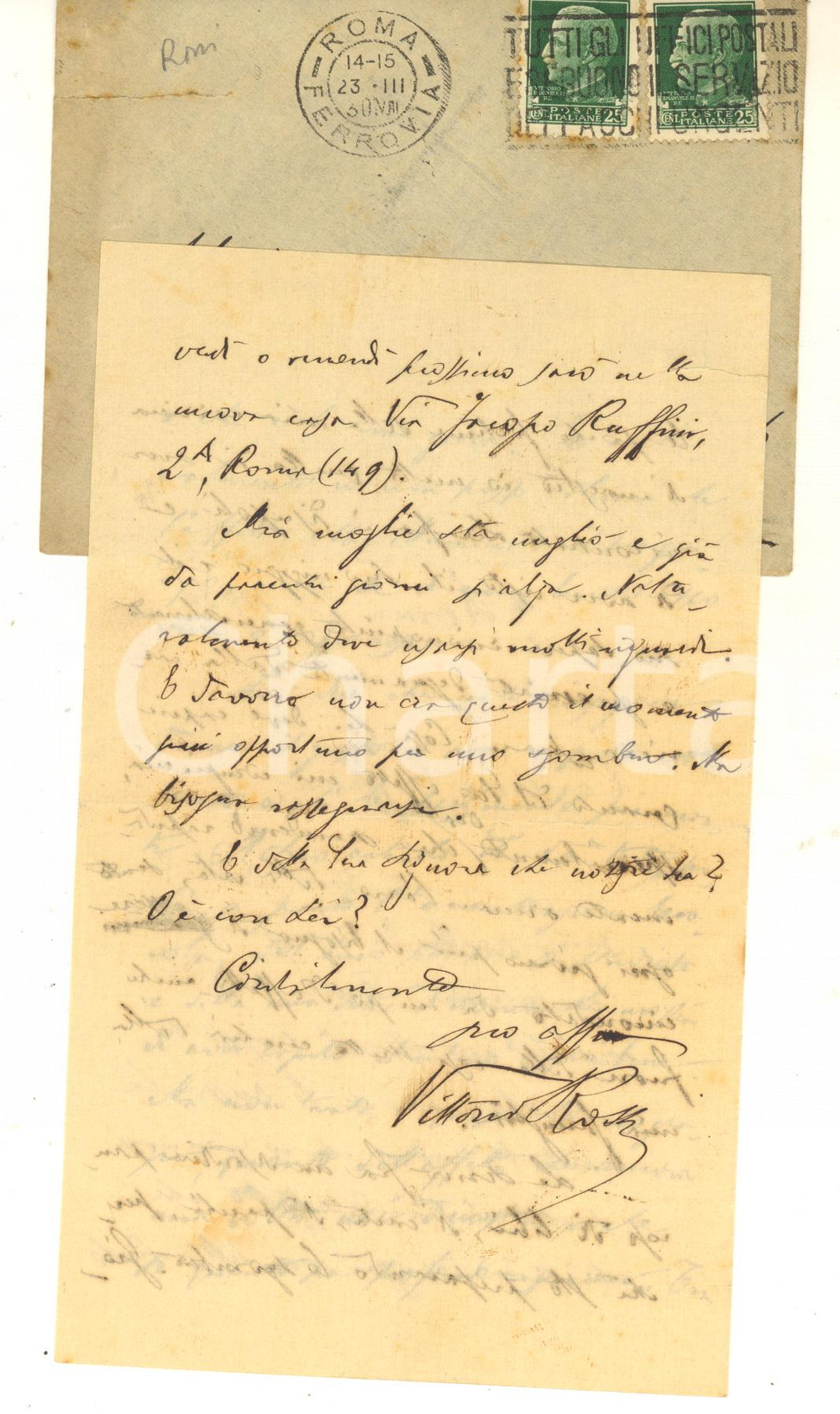 1930 ROMA Lettera Vittorio ROSSI per recensione ricevuta - AUTOGRAFO Lettera autografa del letterato e filologo Vittorio Rossi.Busta viaggiata.PAGINE: 4 facciate FAIR/discreto piegature d'epoca; strappo al lato inferiore  originale e autentica 1