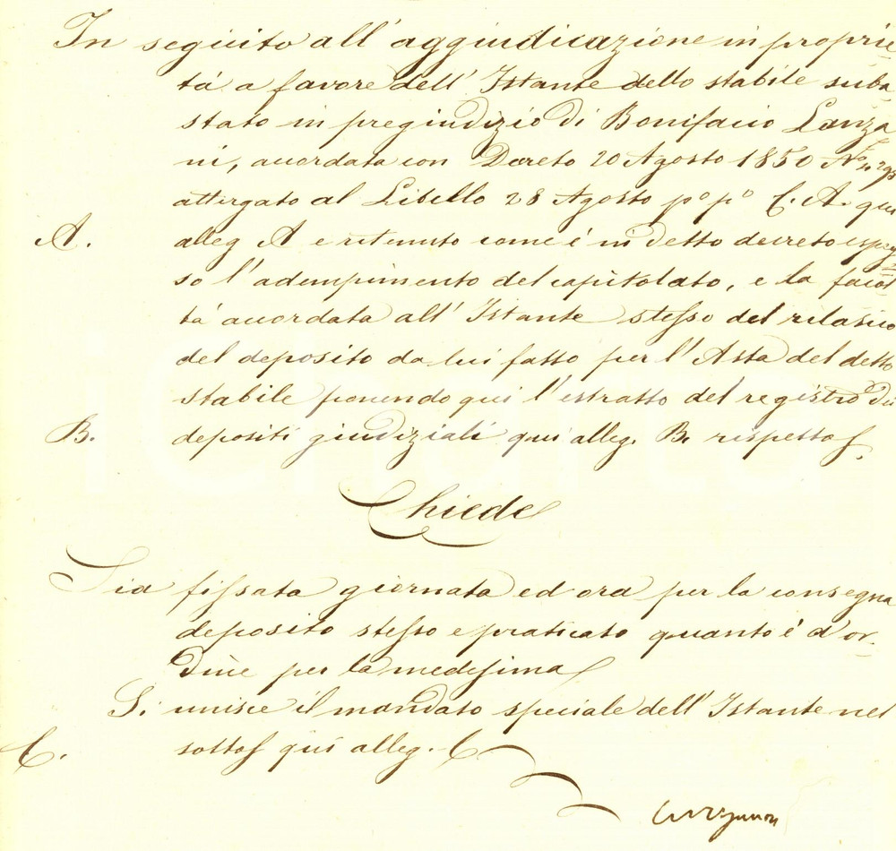 Documento originale, autentico 1850 BOVISIO MASCIAGO MI Bonifacio LANZANI perde immobile all asta 1