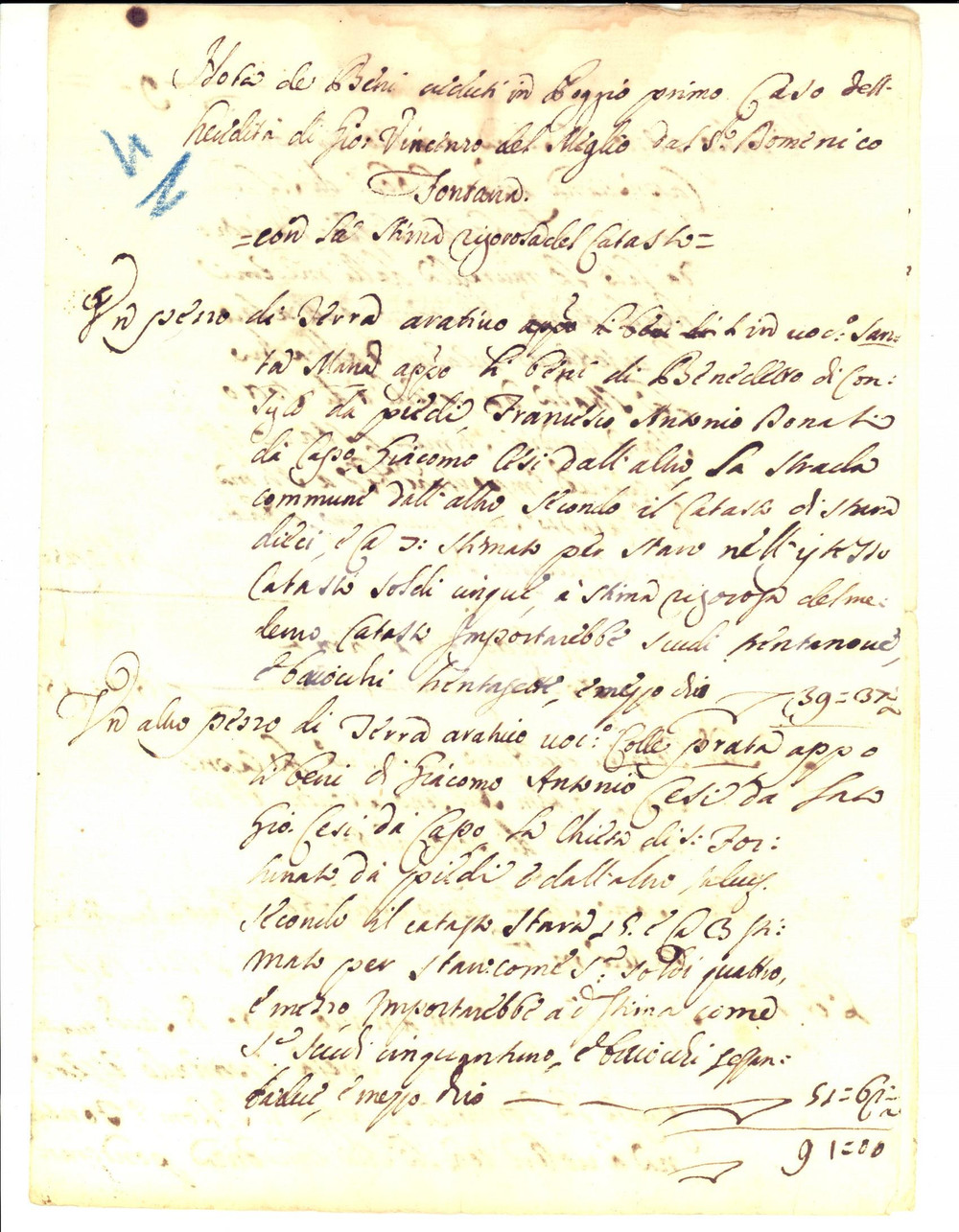 Documento originale, autentico 1780 ca POGGIO PRIMOCASO PG Terre del defunto Giovanni Vincenzo DEL MIGLIO 1