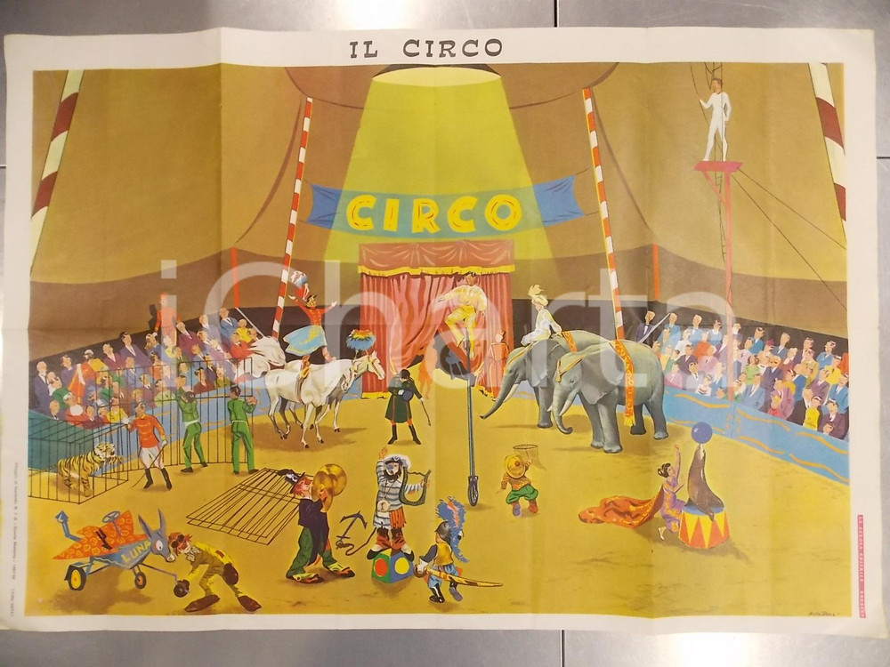 Stampa, bozzetto originale 1967 IL CIRCO Manifesto per  Scuola Materna  Ill. Aldo LA DUCA 54 x 80 cm 1