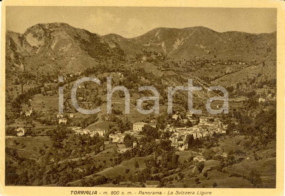 Cartolina originale da collezione 1948 TORRIGLIA GE Panorama del paese e della vallata Cartolina postale FG VG 1