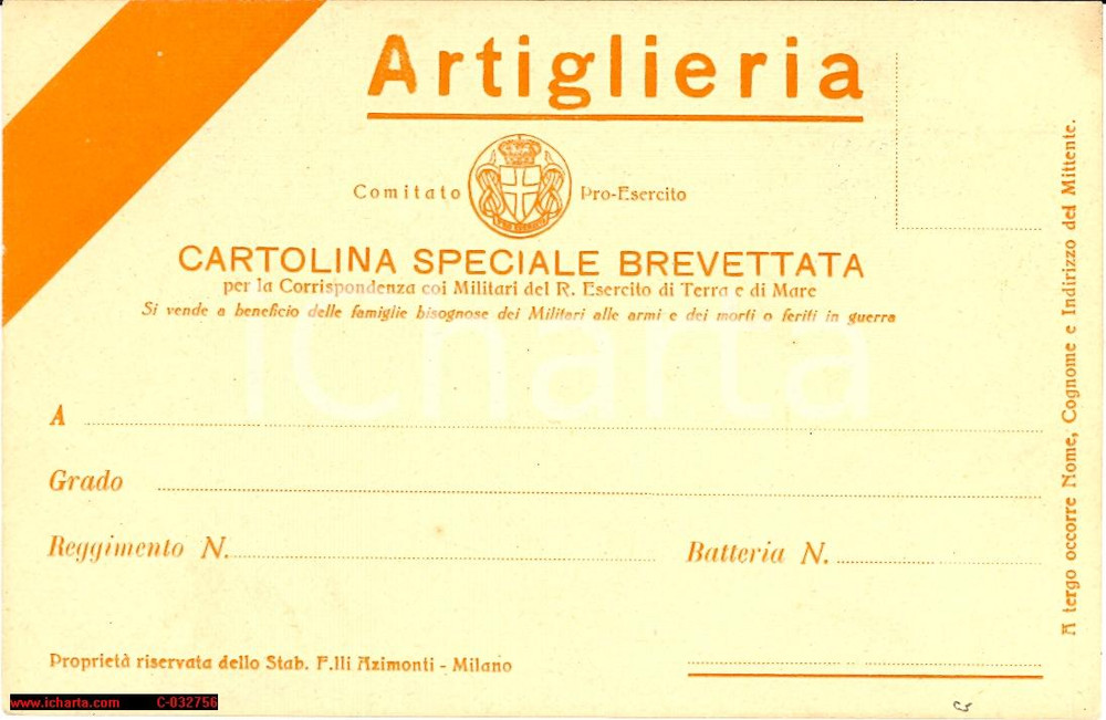 Cartolina originale da collezione WW1 CARTOLINA SPECIALE BREVETTATA intonsa nv 1