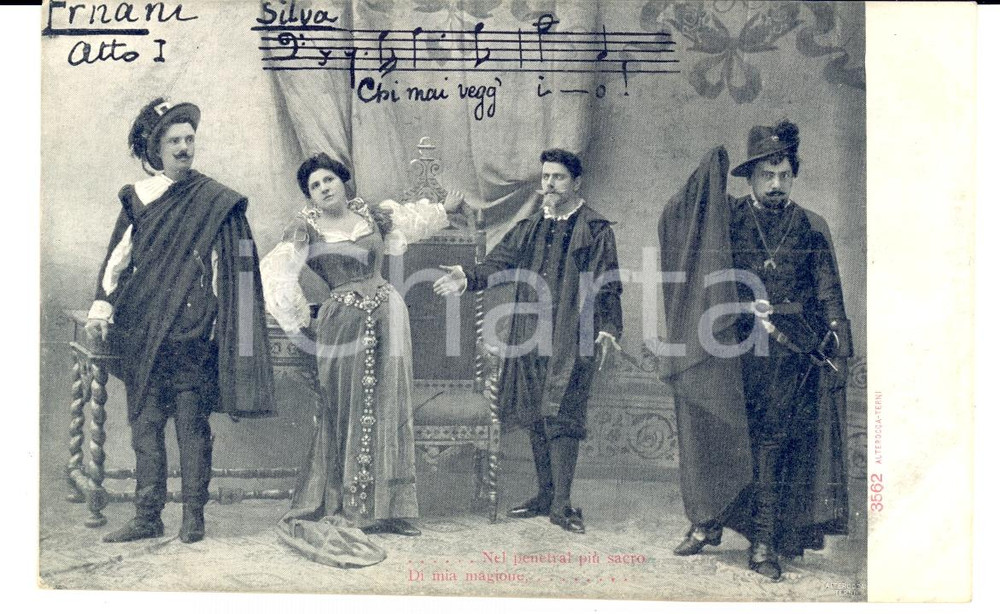 Cartolina originale da collezione 1900 ca ERNANI Atto I Chi mai vegg'io? *Cartolina FP NV 1