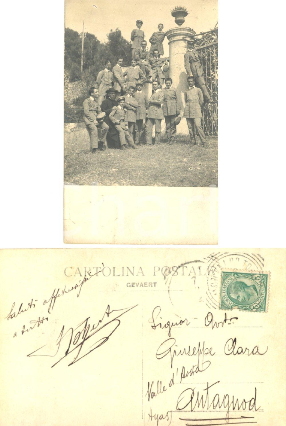 Fotografia d'epoca originale 1912 MONTALDO TORINESE Allievi del Regio Collegio con insegnante sacerdote FP VG 1