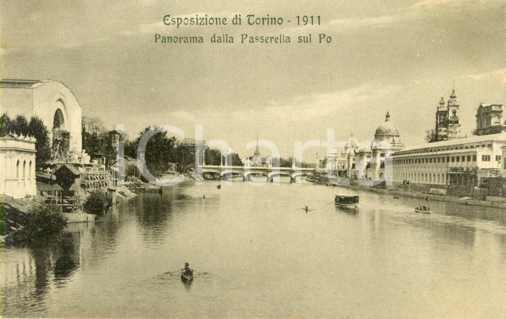 Cartolina originale da collezione 1911 TORINO Expo Internazionale - Panorama dalla passerella sul PO *ANIMATA NV 1