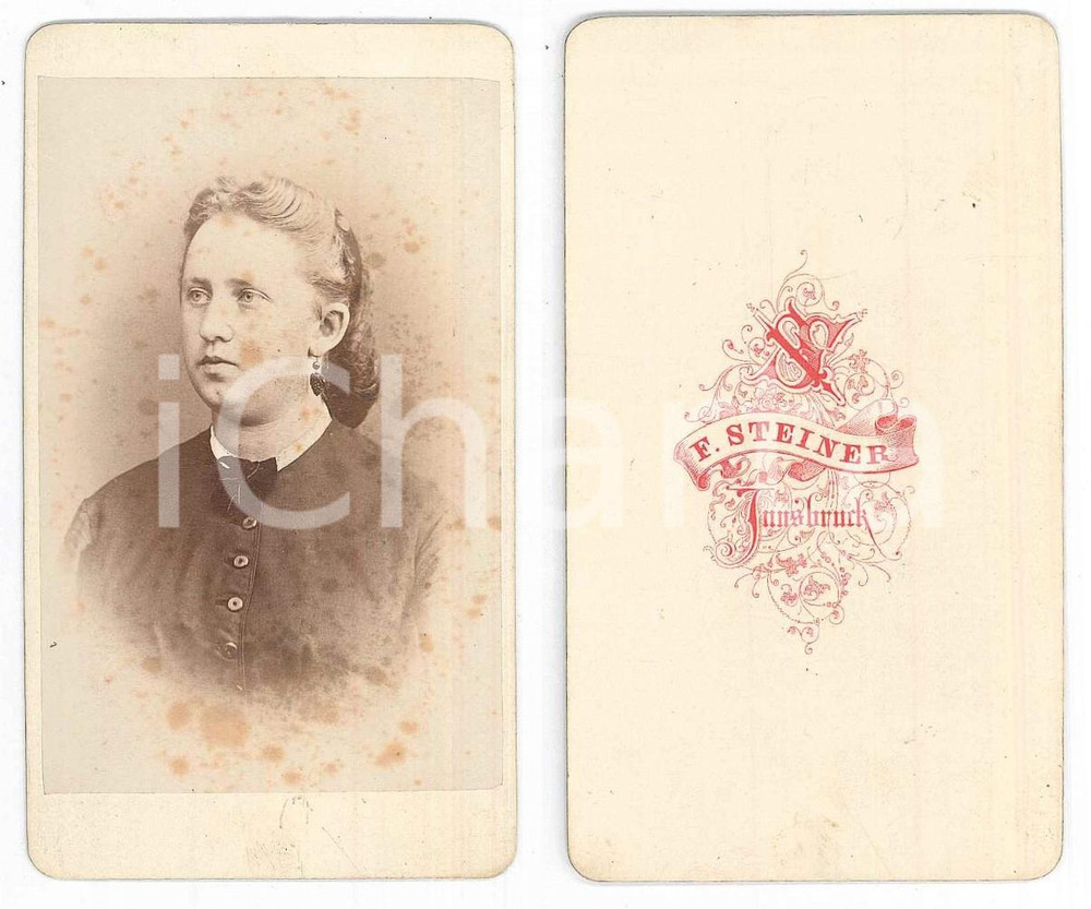 Fotografia d epoca originale 1875 ca INNSBRUCK Ritratto di donna  Busto  Foto  F. STEINER CDV 1