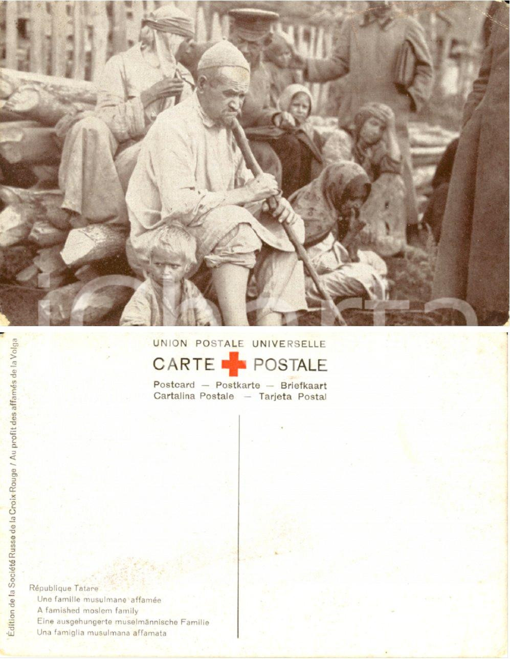 Cartolina originale da collezione 1920 ca REPUBBLICA TATARA Famiglia musulmana affamata Cartolina CROCE ROSSA 1