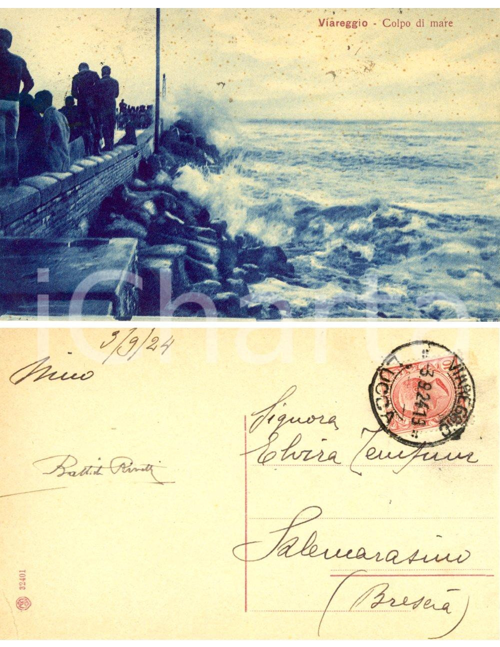 Autografo originale 1924 VIAREGGIO LU Colpo di mare Giovanni Battista RIVETTI a Elvira TEMPINI 1