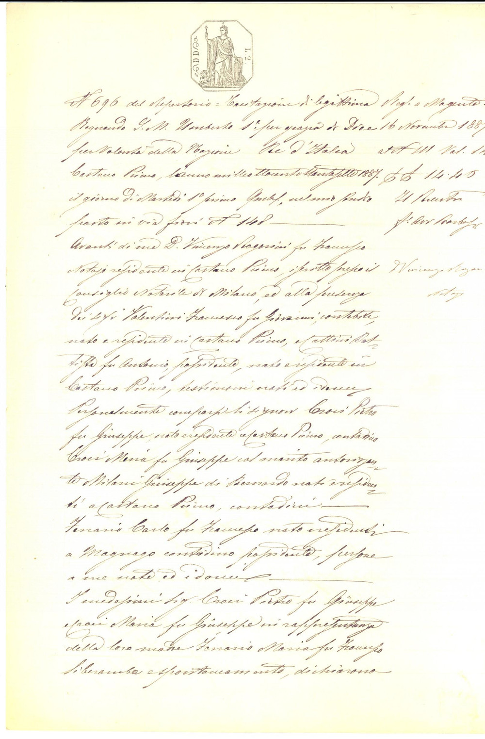 Documento originale, autentico 1887 CASTANO PRIMO MI Pietro e Maria CROCI ricevono saldo su ereditÃ  zio 1