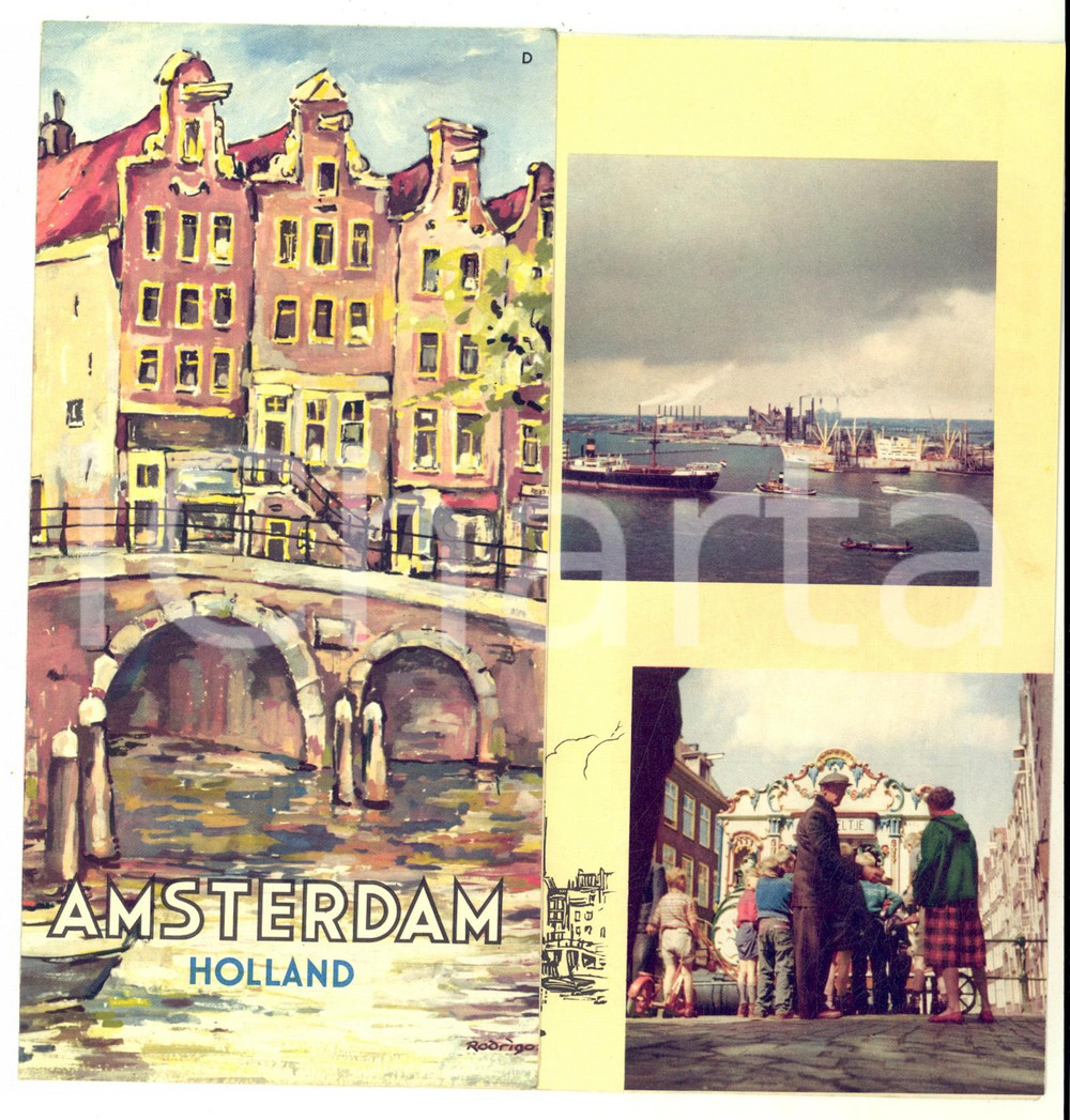 Materiale pubblicitario d’epoca 1955 ca AMSTERDAM HOLLAND Pieghevole con mappa a colori  VINTAGE 1